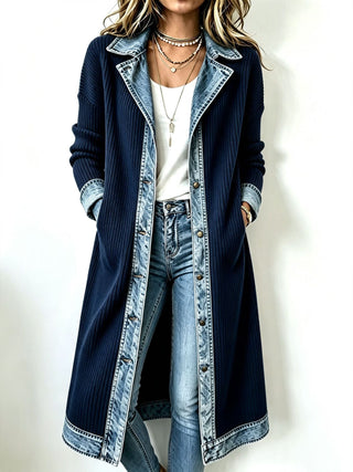 Rosalinda | Long Knit Cardigan with Denim Details
