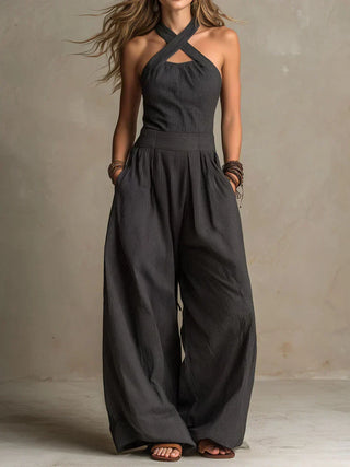 Bianca | Linen and Cotton Jumpsuit with Elegant Cross Neckline