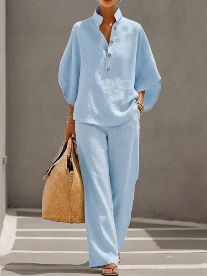 Maribel | Elegant Flowy Set with Batwing Sleeves and Wide Trousers