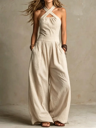 Bianca | Linen and Cotton Jumpsuit with Elegant Cross Neckline