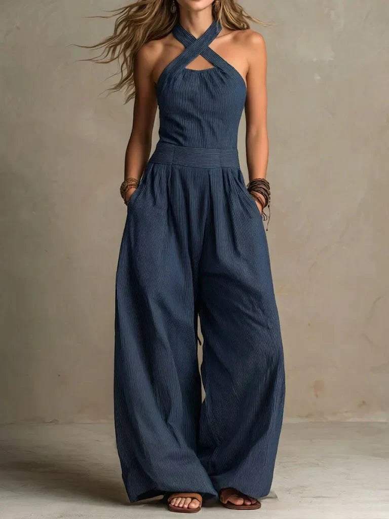 Bianca | Linen and Cotton Jumpsuit with Elegant Cross Neckline