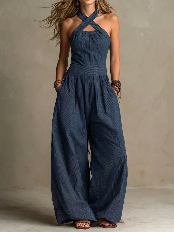 Bianca | Linen and Cotton Jumpsuit with Elegant Cross Neckline