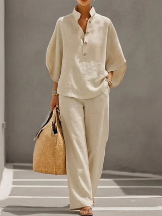 Maribel | Elegant Flowy Set with Batwing Sleeves and Wide Trousers