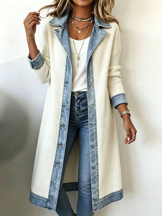 Rosalinda | Long Knit Cardigan with Denim Details