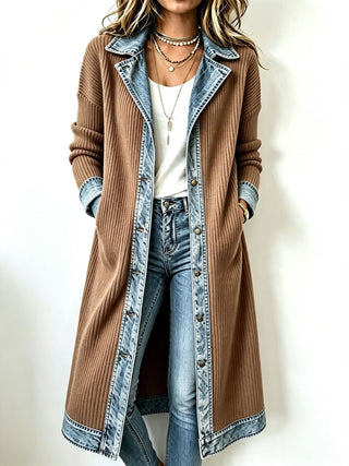 Rosalinda | Long Knit Cardigan with Denim Details
