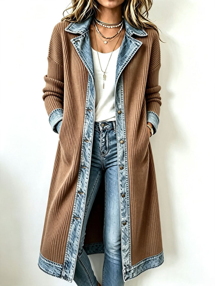 Rosalinda | Long Knit Cardigan with Denim Details